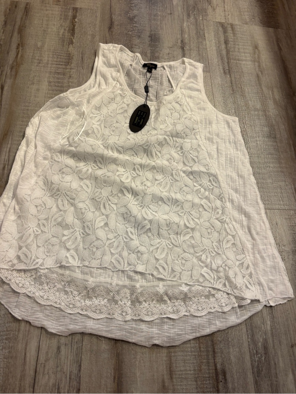 Cupio White Scoop Neck Lace Tunic XL